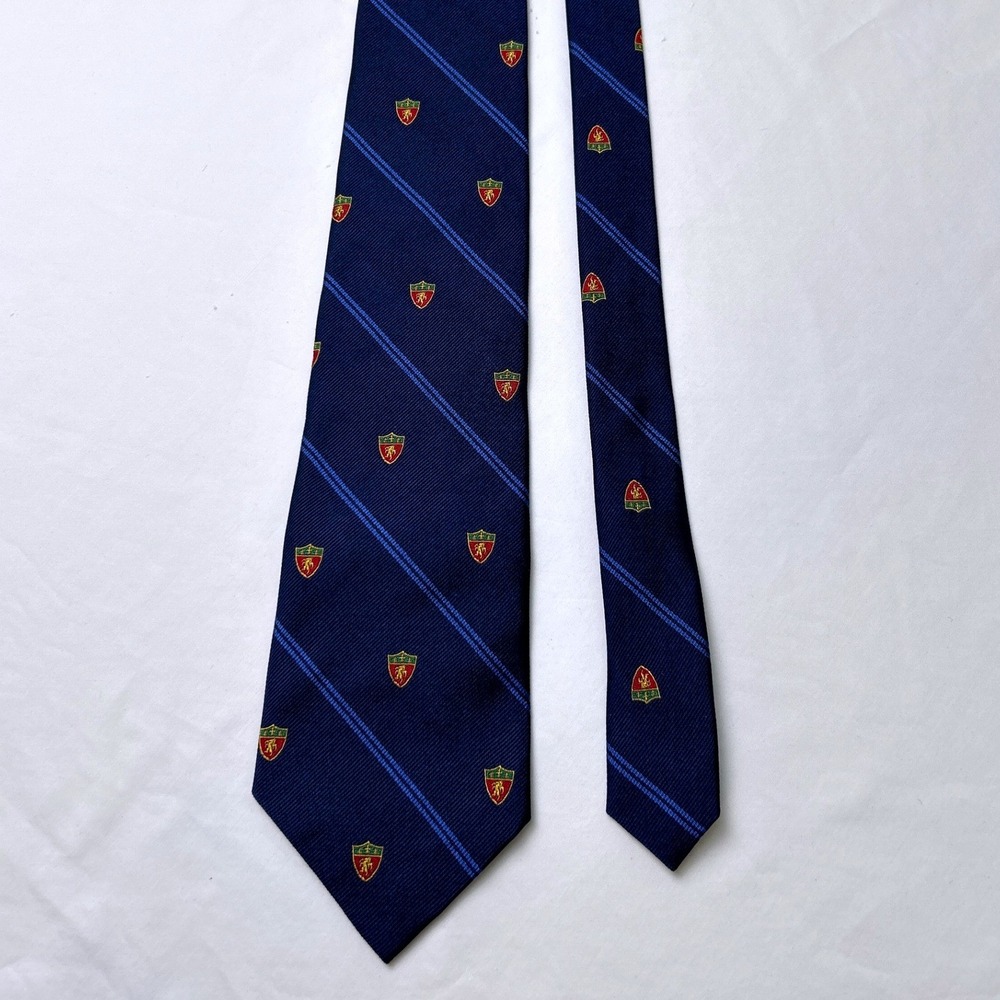 Lauren Ralph Lauren Mens Crest Stripe Silk Hand Finished Necktie OS Navy Blue